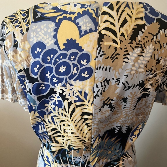 Talbots Blue and Cream Botanical Midi Dress - Picture 4 of 6